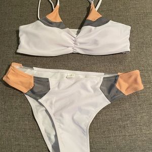 White, peach, gray bikini